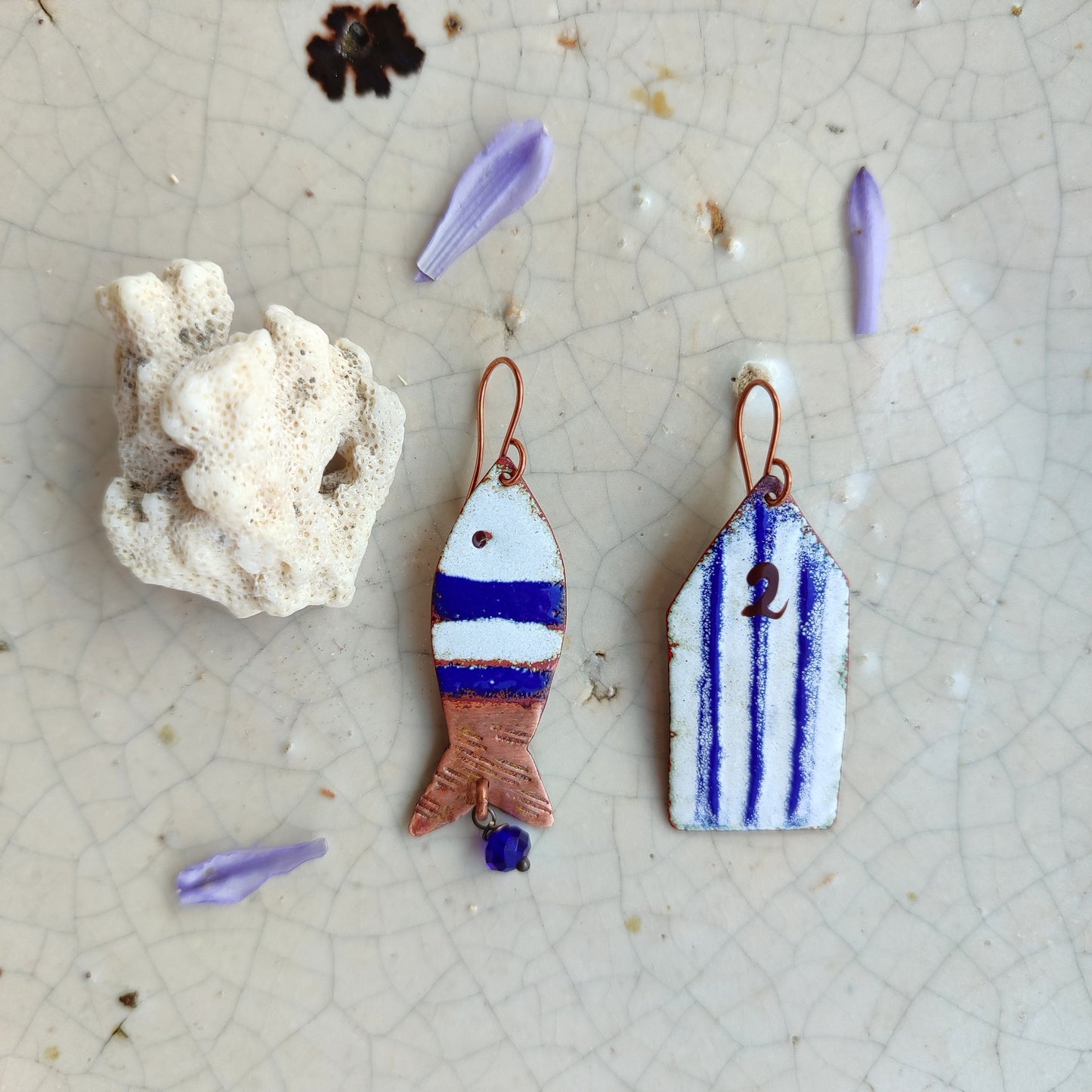 Orecchini CABINA MARE e PESCE blu