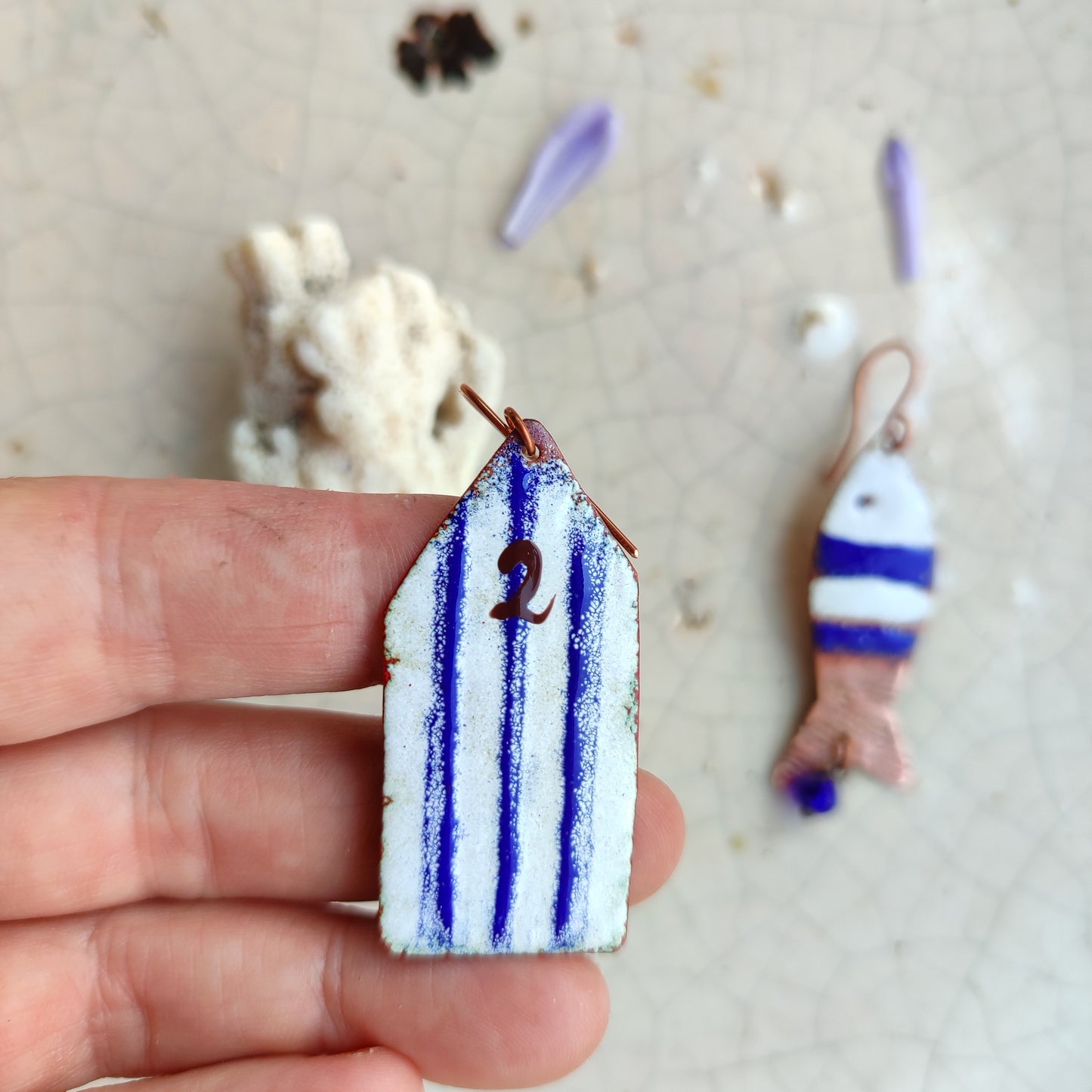 Orecchini CABINA MARE e PESCE blu